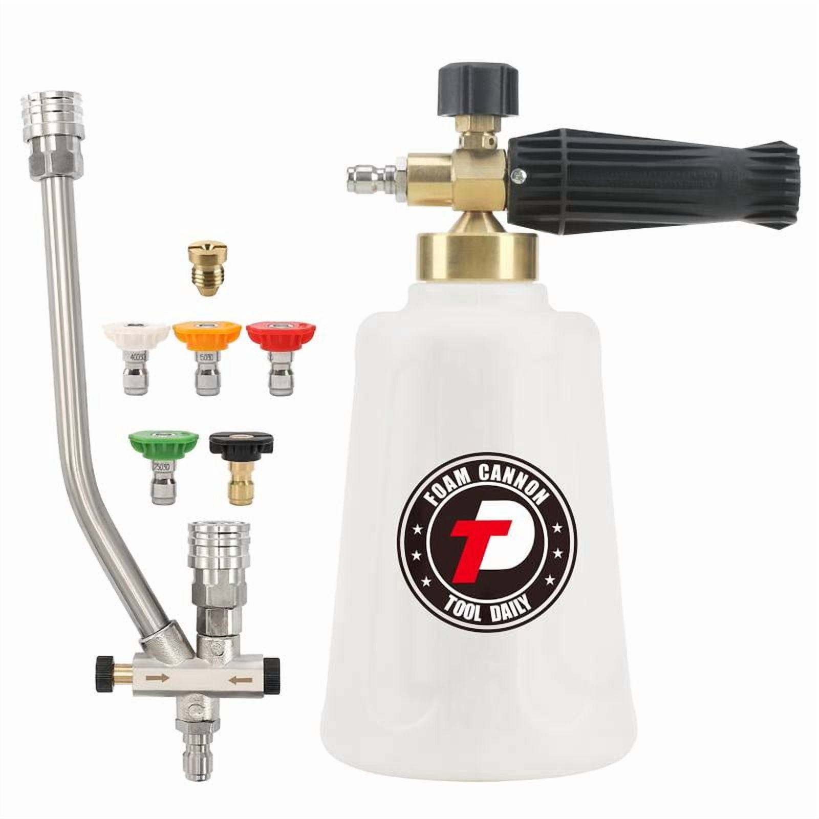 Tool Daily Foam Cannon for Pressure Washer with Double Tip Attachment, Dual Lance Wide Mouth Soap Cannon, 5 Power Washer Sprayer Nozzles, 1/4" Quick Connect, 3600 PSI