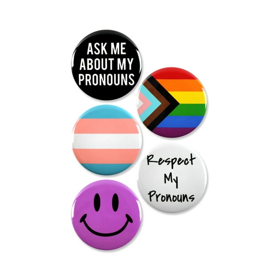 5 Pack - Transgender And Pronoun Pride LGBTQ  Pinback Buttons - 2.25 Inch
