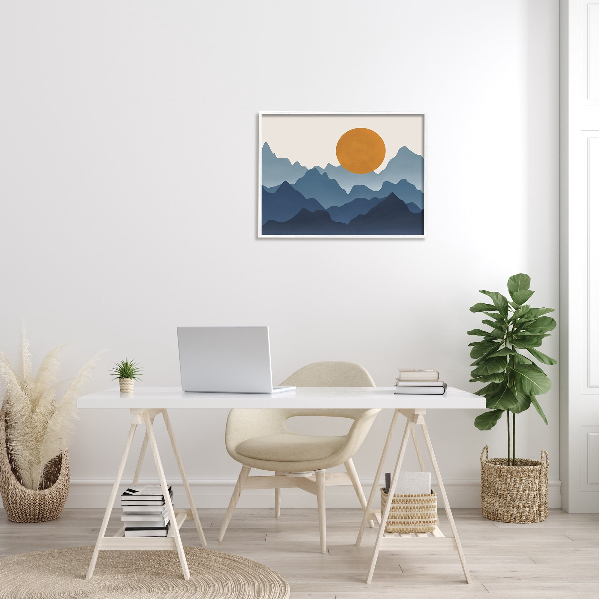 Stupell Industries Rising Sun Jagged Layered Mountain Range Peaks Graphic Art White Framed Art Print Wall Art, Design by JJ Design House LLC