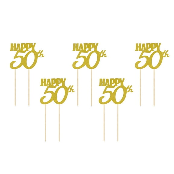 MLINS Happy 50th Birthday Cake Toppers with Glitter Paper Picks for Decoration Golden Creative Fun Party Supplies 12pcs
