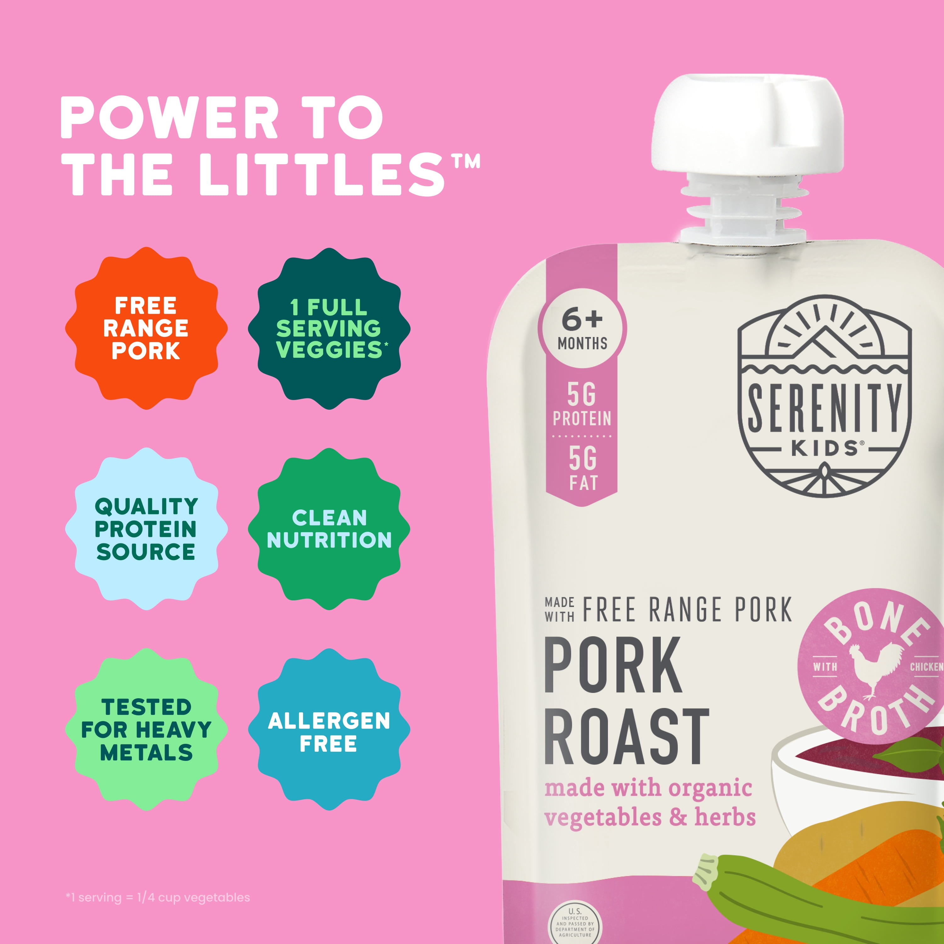 (12 pack) Serenity Kids Free Range Pork Baby Food Roast with Organic Vegetables & Bone Broth 3.5oz