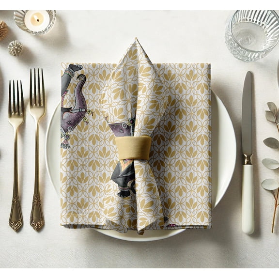 Vargottam Designer Cotton Twill Napkins - Set of 12, 20-Inch, Animal Design, Durable & Absorbent Cloth Napkins for Dining, Parties, and Home Decor - Machine Washable