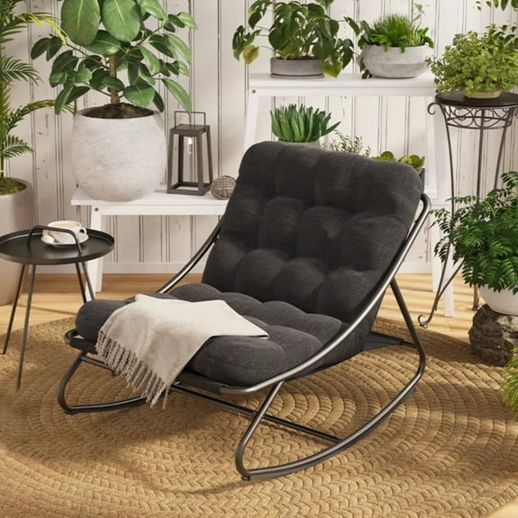 Grand Patio Gray Steel Rocking Chair Indoor & Outdoor for All Ages, Patio Lounge Chair with Thick Cushion for Relaxing Reading Napping in Living Room, Front Porch, Backyard