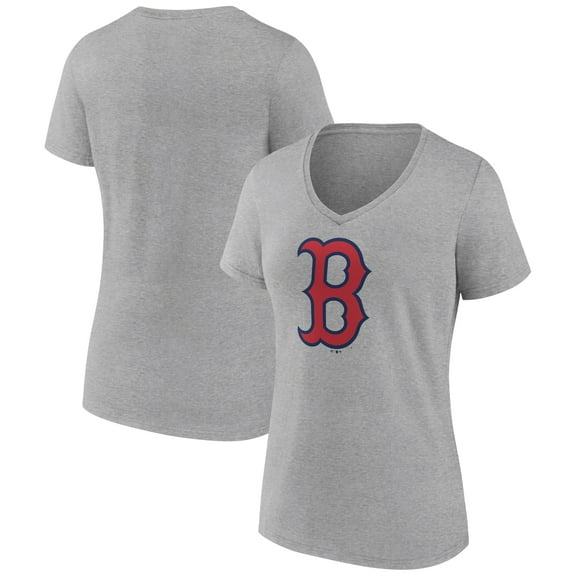 Women's Gray Boston Red Sox Official Logo V-Neck T-Shirt