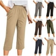 thumbnail image 5 of Quinlirra Summer pants for Women 2024 trendy Women's Elastic Waist Body Pocket High Waist Solid Color Casual Pants 7 Pants, 5 of 5