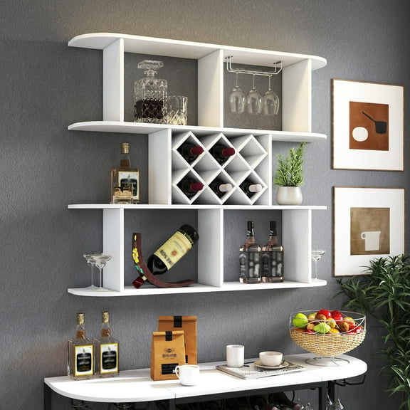 Kitchen Wine Racks Large Wall Mounted 3 Tier Rustic Bottle Wine Rack,Multifunctional Wooden Wall Mounted Wine Rack,Storage Rack with Wine Glass Holder,mounted wall Storage winerack Rack for Home Bar