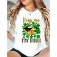 thumbnail image 1 of 1pc Women's St. Patrick's Day T-Shirt - Casual Crew Neck Short Sleeve Top with "Kiss Me I'm Irish" Print, Polyester 95% Elastane 5%, Medium Stretch Knit Fabric, All Seasons, Clover Tongue, Spring/sum, 1 of 8
