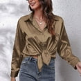 thumbnail image 1 of Hesxuno Button Down Shirts For Women Trendy Soft Satin Silk Solid Shirt Loose Comfy Turndown Collar Long Sleeve Blouses Ladies Casual Tops, 1 of 6