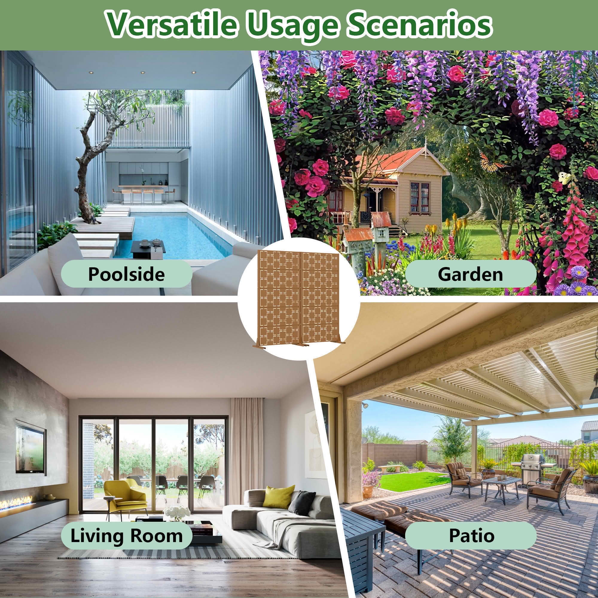 MAYEERTY 59x30 Brown Double-sided Outdoor Natural Privacy Panel Screen, 5 Piece Set Natural Folding Divider for Backyard and Garden