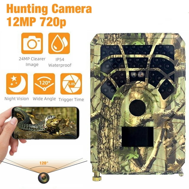 Trail Camera with IR Night Vision Motion Activated Waterproof Hunting 120° Detecting Range for Outdoor Wildlife Monitoring