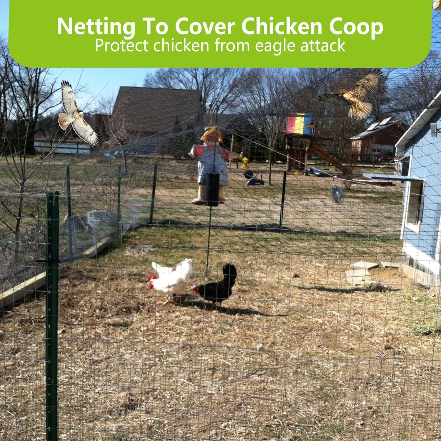 25x50ft Bird Netting for Chicken Coop, 1 inch Mesh, Heavy Duty, Hawk Proof, Garden Protection, Fruit Tree Netting Against Squirrels Deer