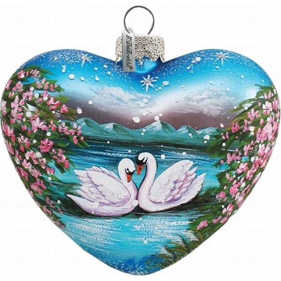 Holiday Splendor Glass Swan Heart 3.5 in. - Glass Ornament
