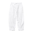 thumbnail image 3 of CONZONE Mens Linen Pants Wide Leg Elastic Waist Drawstring Joggers For Men Baggy Casual Summer Trousers With Pockets, 3 of 7