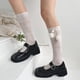 thumbnail image 2 of Calcetines hasta la pantorrilla de encaje calados estilo japonés para mujer y niña, medias de satén con lazo de felpa, estilo japonés, princesa de Anime, medias de tubo medio, 2 of 4