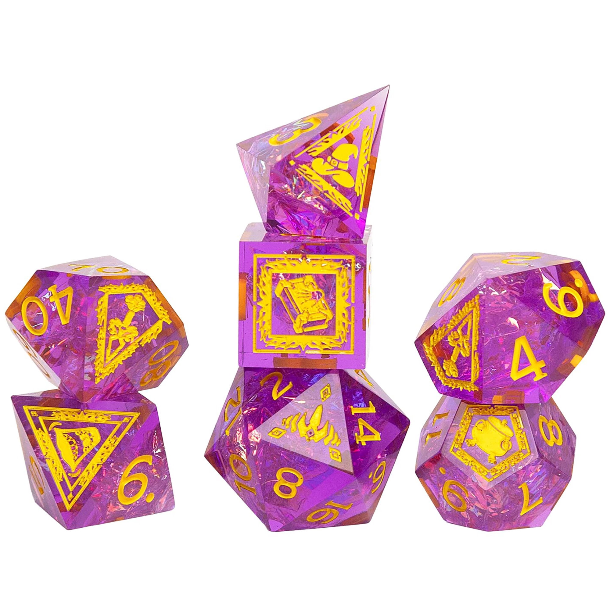 Dungeons & Dragons: D&D Adventure Dice: Tasha the Witch Queen – 7pc Purple & Yellow, RPG Character Die Set, Sharp-Edged, Collectible, Sirius Dice