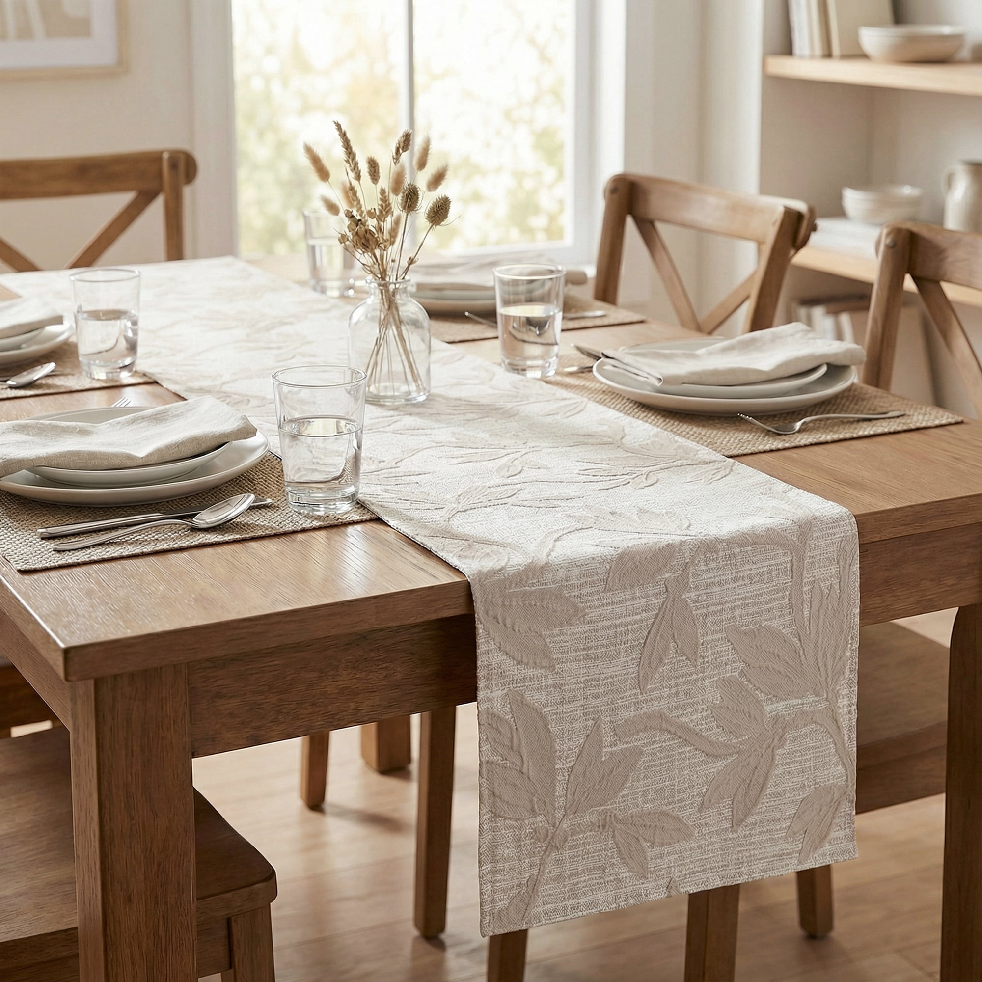 Unique Bargains Long Floral Polyester Table Runner for Kitchen Decor Gray 13.8"x94.5"