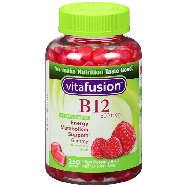 Vitafusion Adult Vitamin B12 Gummies, Raspberry, 500 mcg, 250 Ct