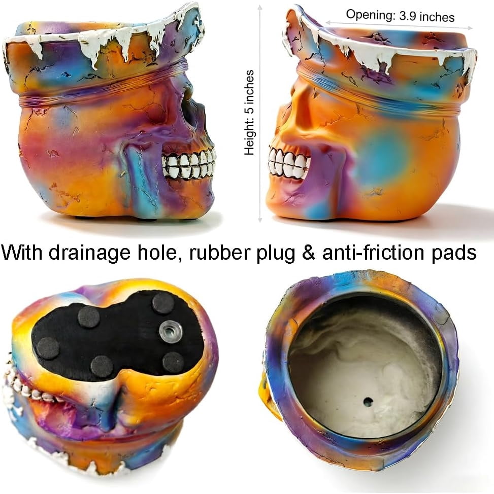 Pirate Skull Planter Flowerpot with Drainage Hole for Gothic Home Decor