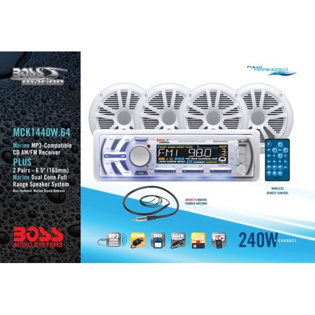 Boss Audio MCK1440W.64 Marine Package Includes MR1440U SingleDin