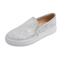 Feversole Women's Fashion Slip-On Sneaker Casual Platform Loafers Glitter Ice Silver Size 8.5 M US