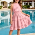 thumbnail image 7 of Lutiedan Girls Halter Neck Dress Sleeveless Ruffle Hem A-line Dress Knee Length Summer Elegant Swing Pleated Dress 5-14 Years, 7 of 7