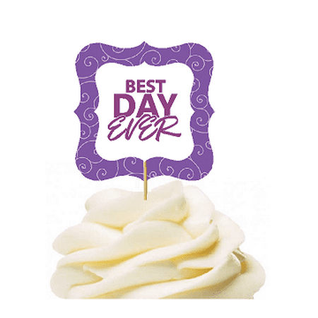 12pack Best Day Ever Purple Swirl Cupcake Desert Appetizer Food Picks for Weddings, Birthdays, Baby Showers, Events &