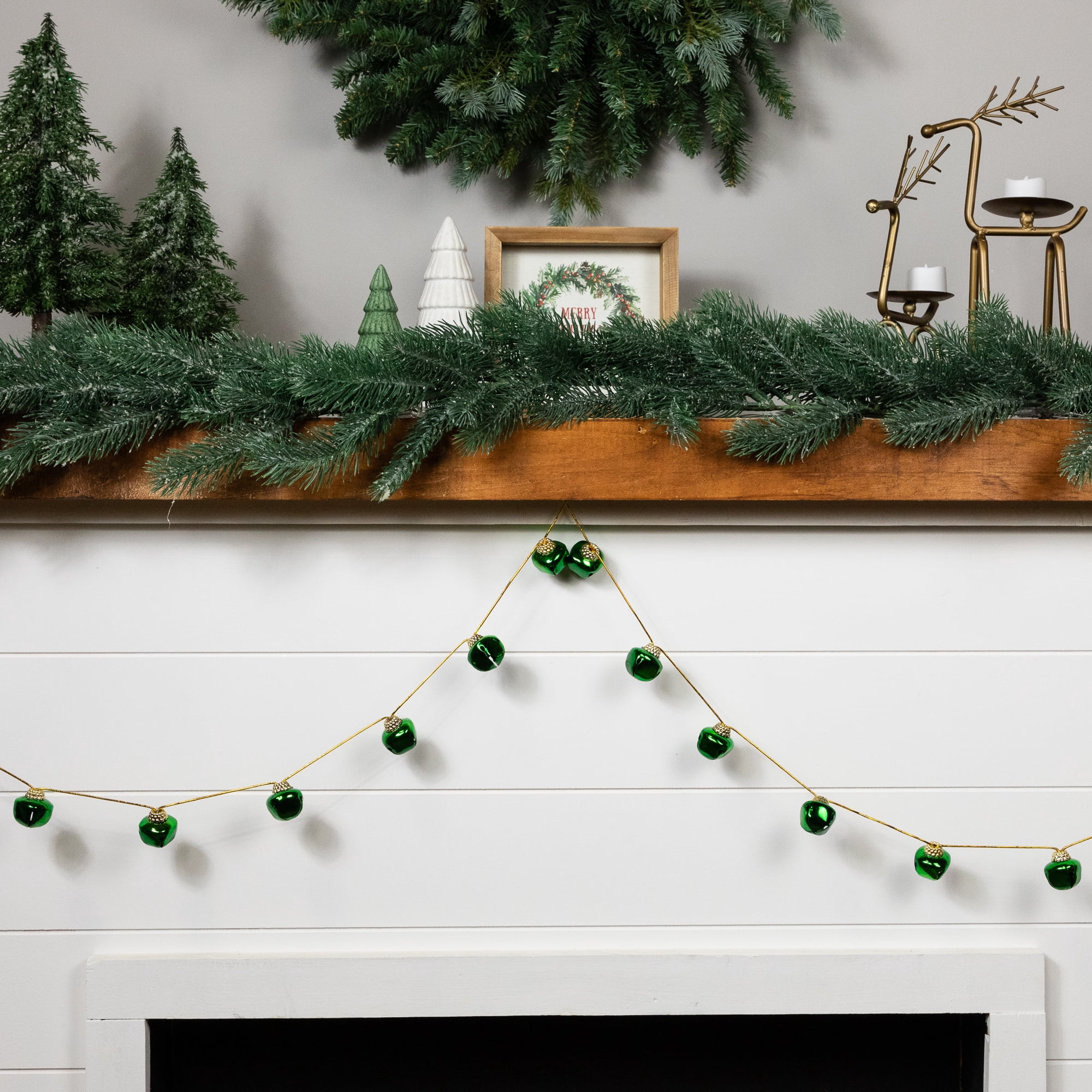Northlight Shiny Metal Jingle Bells Christmas Garland - 7.5' x 1" - Green