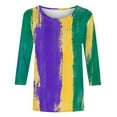 thumbnail image 3 of Visit the JURANMO Store Womens Fashion Fall T Shirts Mardi Gras 3/4 Sleeve Round Neck Casual Tunic Tops Color Block Carnival Themed Party Parade Tee Shirt Purple M, 3 of 5