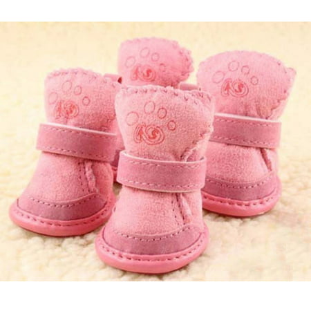 Warm Winter Pet Dog Boots Puppy Shoes For Small Dog Pink SIZE