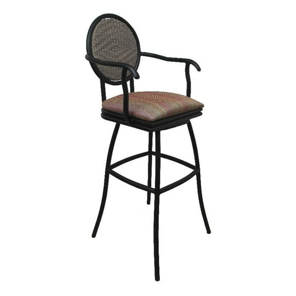 Outdoor Patio Swivel Extra Tall 34" Bar Stool - Adelle -Multi Stripe-black metal