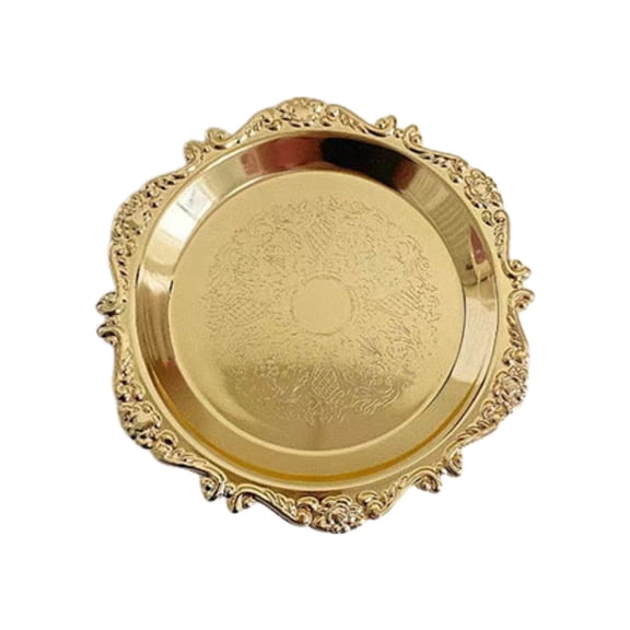 2PCS Round Coffee Table Tray, 4in Vintage Metal Serving Tray for Desserts, Snacks, Fruit, Retro Carved Design
