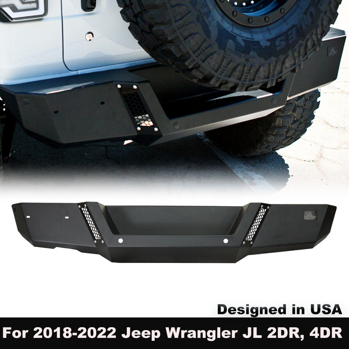 WOLFSTORM Rear Bumper for 2018 2019 2020 2021 2022 Jeep Wrangler JL JLU  w/Sensor Holes 