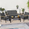 thumbnail image 3 of Walsunny 5 Piece Furniture Patio Conversation Sectional Set Outdoor Metal Solid Wood Armrest & Thick Cushion, 3 of 8