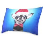 Wellsay Smart Dog in Christmas Costume Velvet Oblong Lumbar Plush Throw Pillow Cover/Shams Cushion Case 16x24in Decorative Invisible Zipper Design for Couch Sofa Pillowcase Only