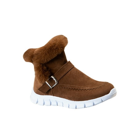

Daeful Ladies Snow Boots Plush Lined Warm Booties Comfort Winter Boot Breathable Non-Slip Ankle Bootie Walking Shoes Brown 5.5