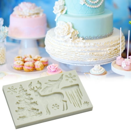 

jiaroswwei Cake Decor Mold Non-stick Safe Silicon Christmas Elk Elements Cake Molds for Baking