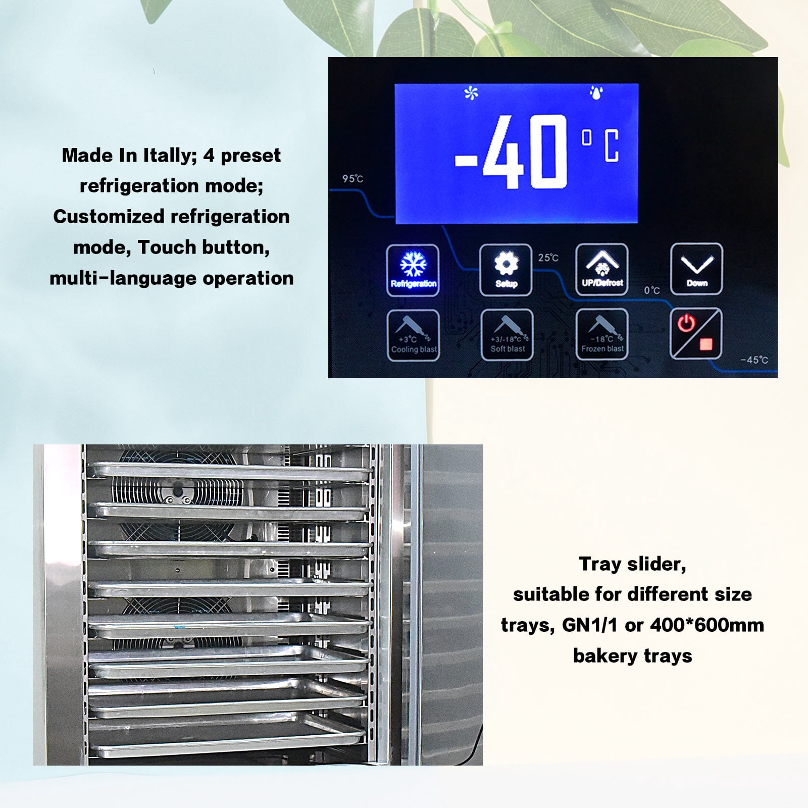 Kolice Commercial Heavy Duty 15 Trays Bakery Shock Freezing Blast Chiller & Freezer, Chest Freezer, Frozen Dough Blast Freezer, Freezer Cabinets-Lowest Temperature -40°F(-40°C)