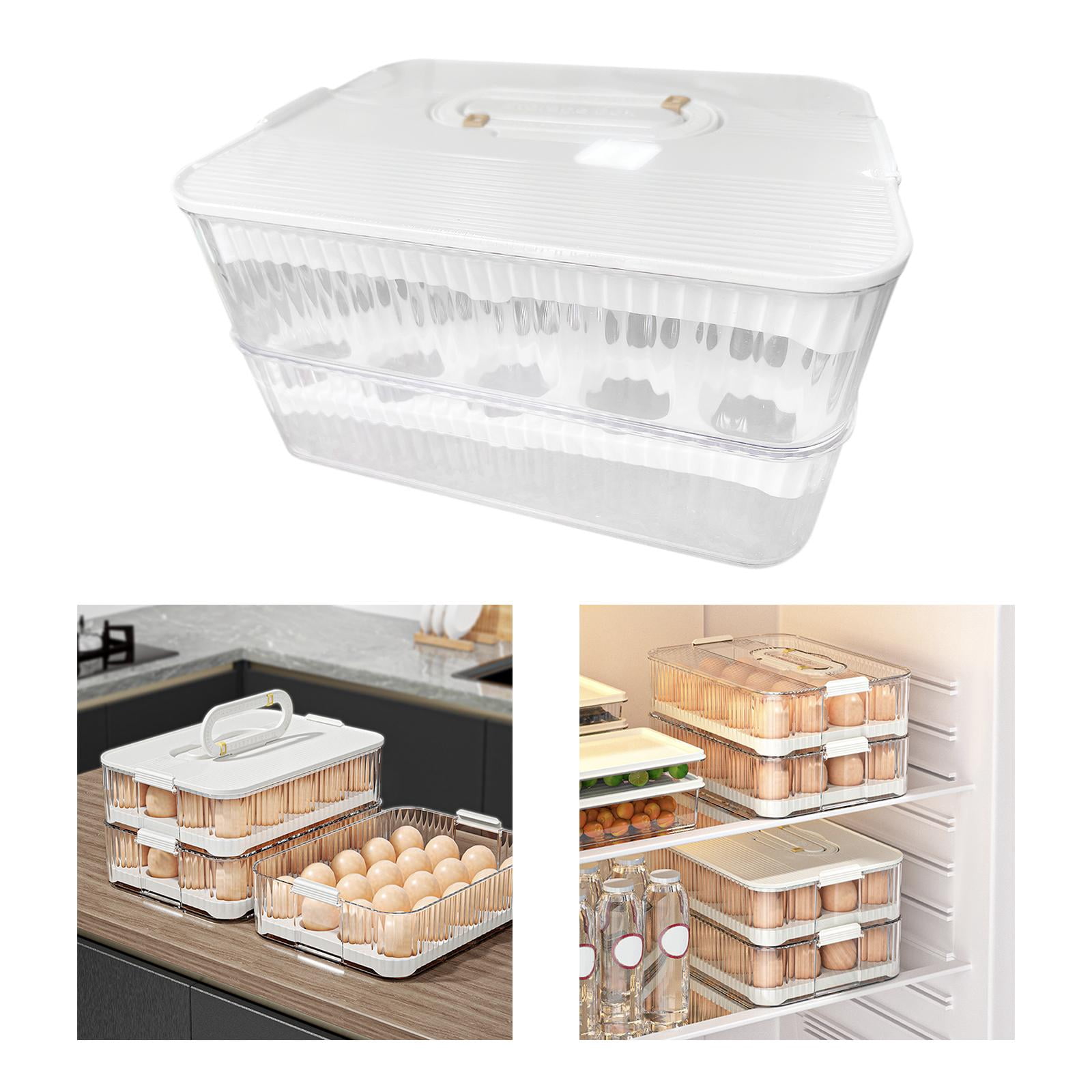 Fiocias Egg Container Freshness Timer Support Stackable Eggs Tray Bins Egg Fresh Storage 2 Layer and white