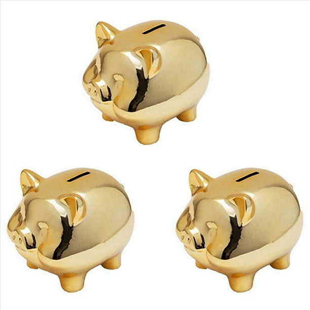 3X Alcancía de Cerdo de de Cerámica, Hucha de Moneda , Muebles Creativos para el Hogar, Decoración de Cerdo de la Suerte, Cerdo Dorado