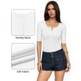 thumbnail image 4 of MOYIKO Womens Half Sleeve Summer Tops Henley Button Slim Fit Basic Casual T Shirts Fashion Clothing, 4 of 7