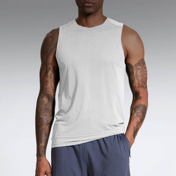 pstuiky Camiseta sin mangas para hombre, Camiseta deportiva corta sin mangas con cuello redondo y elástica de color liso para hombre Camisas para hombres m