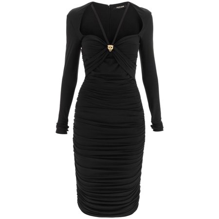 

Roberto Cavalli Draped Jersey Dress With Jaguar Detail