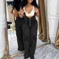 thumbnail image 6 of Women's Denim Overalls, Adjustable Zipper Jumpsuit, Wash Blue Cowboy Bib Pants, Loose Fit Casual One-Piece For Streetwear Black M, 6 of 6