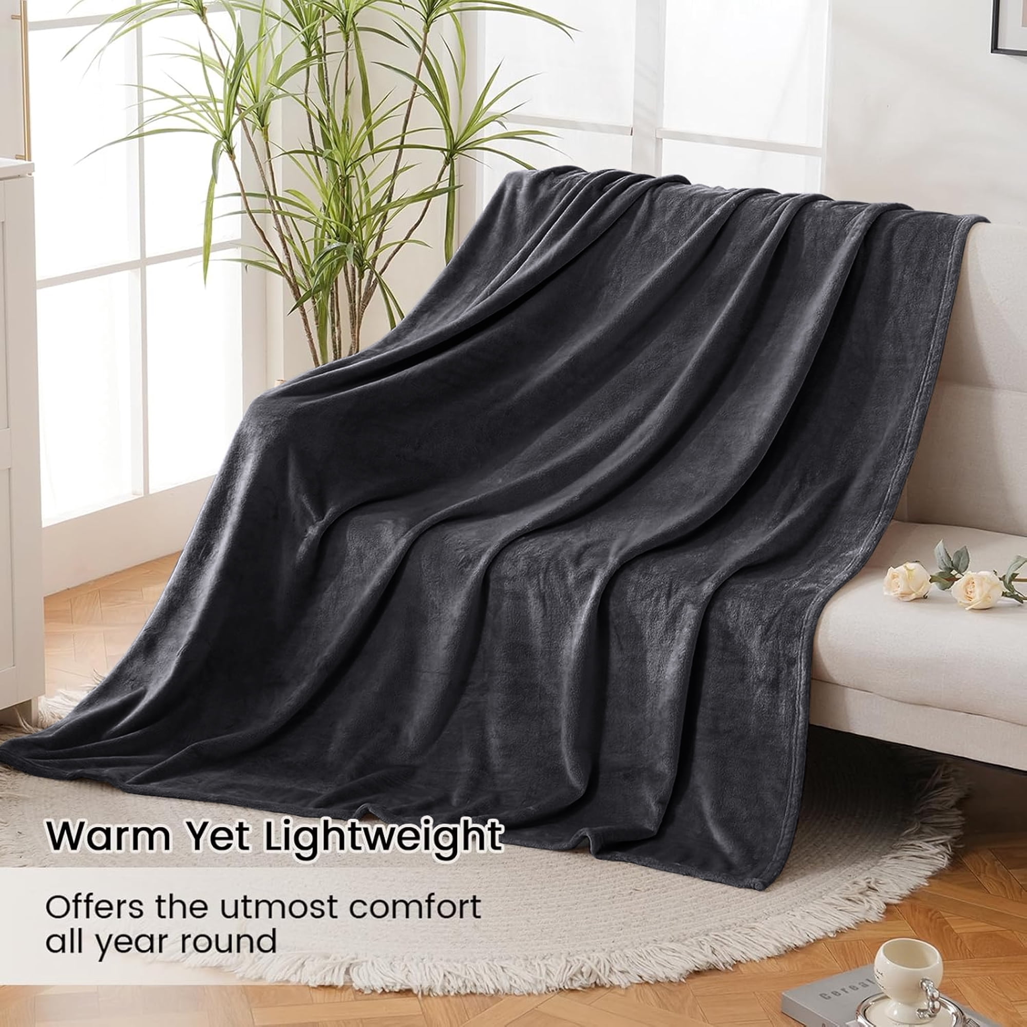 IR Imperial Rooms Flannel Fleece Bed Blanket 310 GSM Microfiber Lightweight Warm Fluffy Cozy Plush Adult Gray Queen Size
