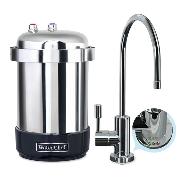WaterChef Premium U9000 Stainless Steel Under-Sink Water Filtration System w/Intelligent Monitor (Chrome Designer Faucet)