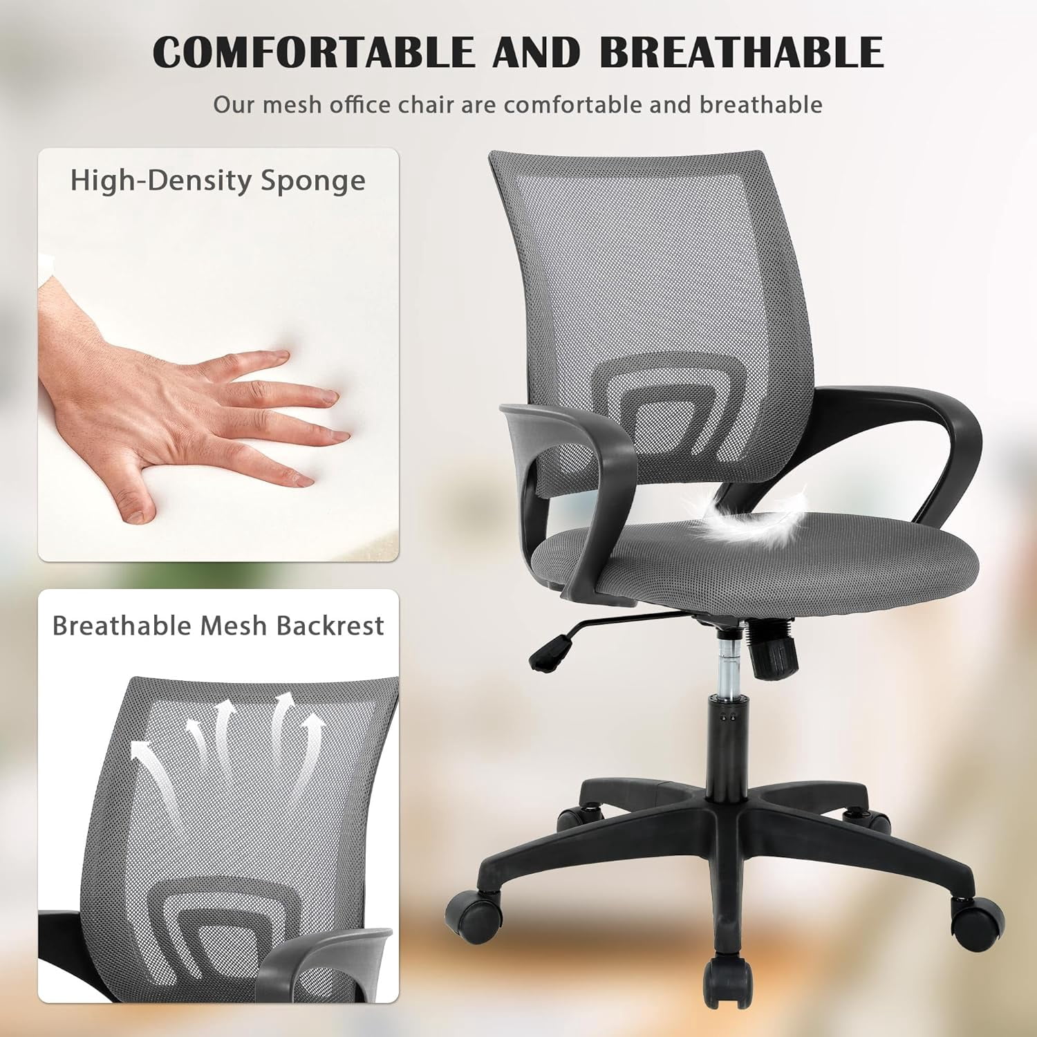 Dkelincs Ergonomic Office Chair Mesh Adjustable Computer Desk Chair with Lumbar Support for Home Office, Gray
