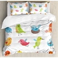 thumbnail image 3 of Animal Twin Size Duvet Cover Set, Colorful Cute Birds Watercolor Effect Humor Funny Mascots Paint Brush Art Kids Design, Decorative 2 Piece Bedding Set with 1 Pillow Sham, Multi, by Ambesonne, 3 of 3