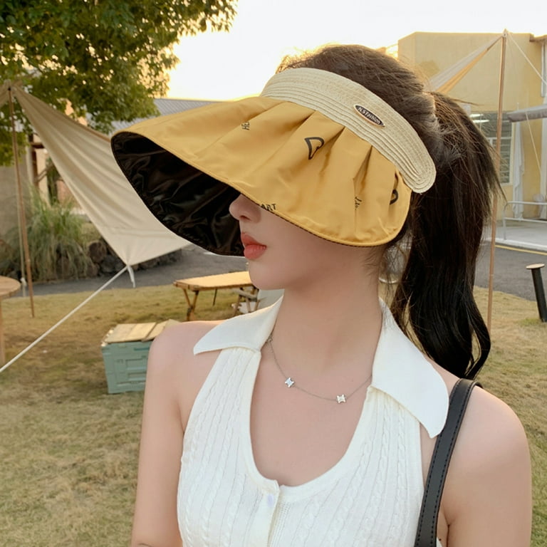 Ruffle Wide Brim Empty Top Sun Hat - Hair Clip Design - Folding - Summer  Heart Print Sunshade - Travel Hat - Fashion Accessories