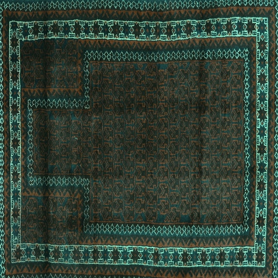 Ahgly Company Indoor Square Persian Turquoise Blue Traditional Area Rugs, 8' Square