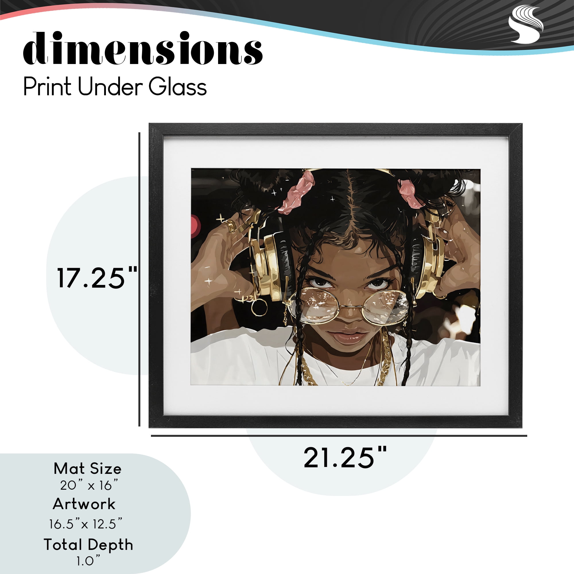 Stupell Industries Trendy Girl with Gold Headphones Black Framed Print Under Glass, design by Franklyn Gregory